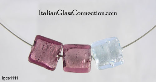 3 Square Bead Necklace on Nylon-Coated Stainless Steel Wire - Click Image to Close