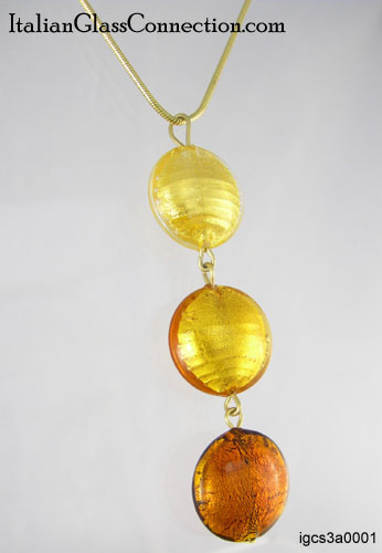 3-Bead Necklace w/ Gold-Plated Silver Serpentine Chain - Smaller - Click Image to Close