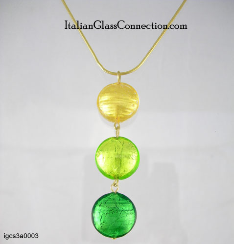 3-Bead Necklace w/ Gold-Plated Silver Serpentine Chain - Smaller - Click Image to Close